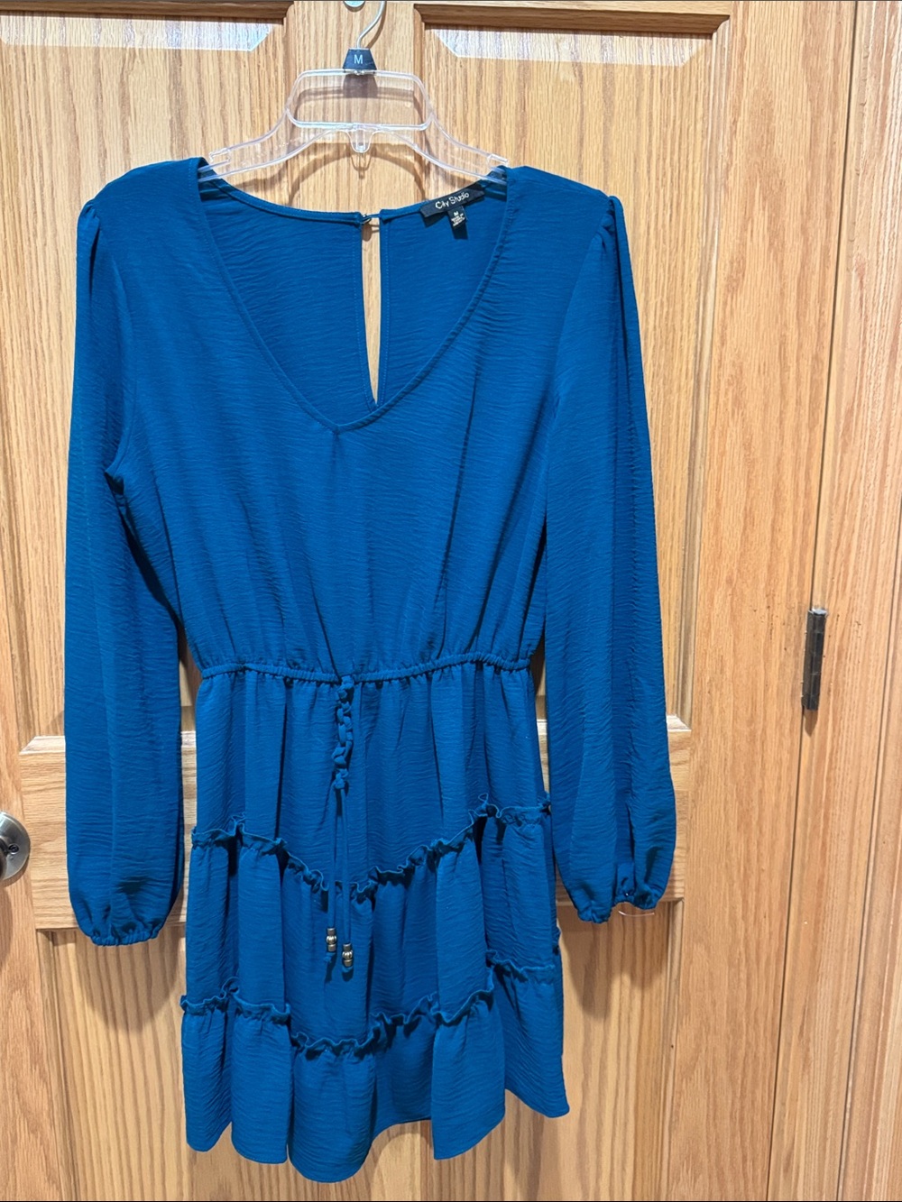 City Studio Teal Long-Sleeve Tiered V-Neck Dress